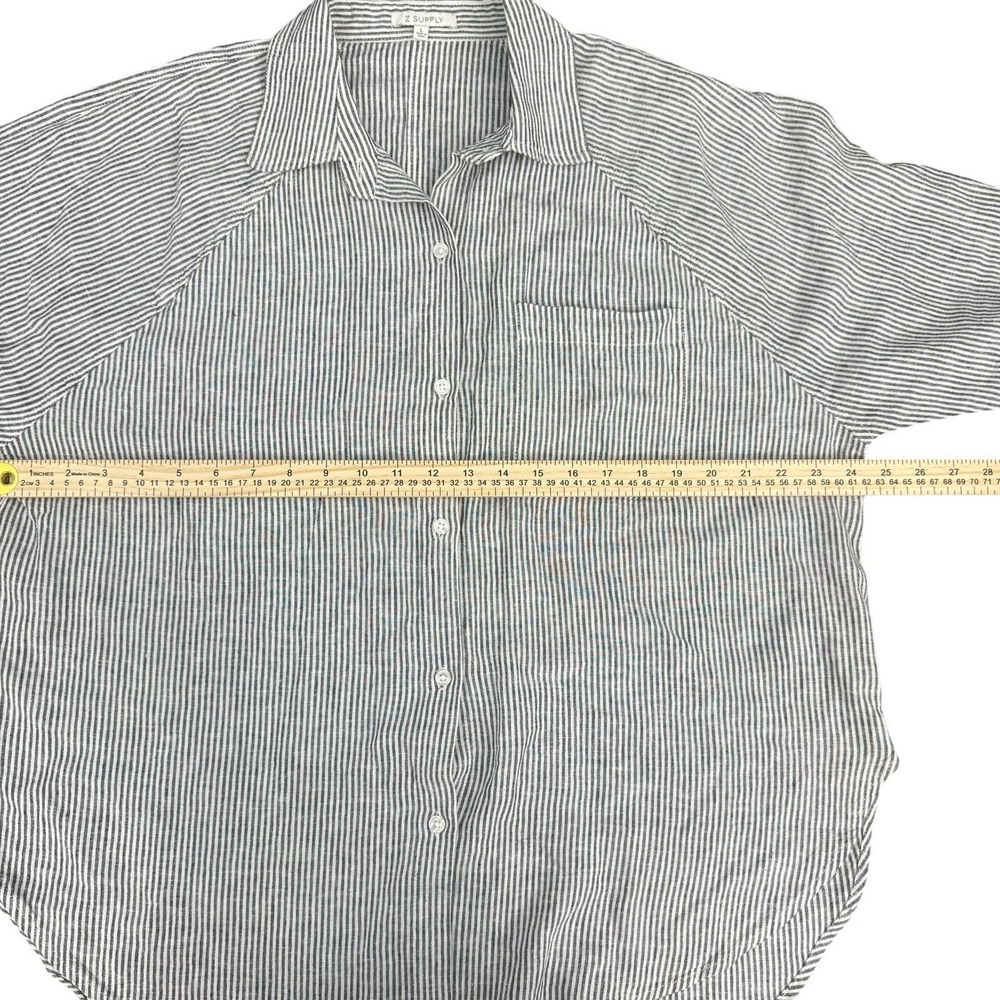 Z SUPPLY Oversized Striped Oversized Button Down Linen Blend Women L Casual Mom - Picture 3 of 8